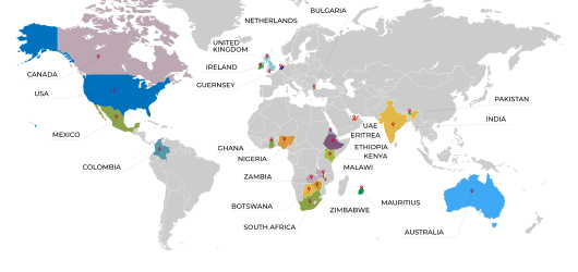 Map of countries represented by Kennedy University Partners students worldwide
